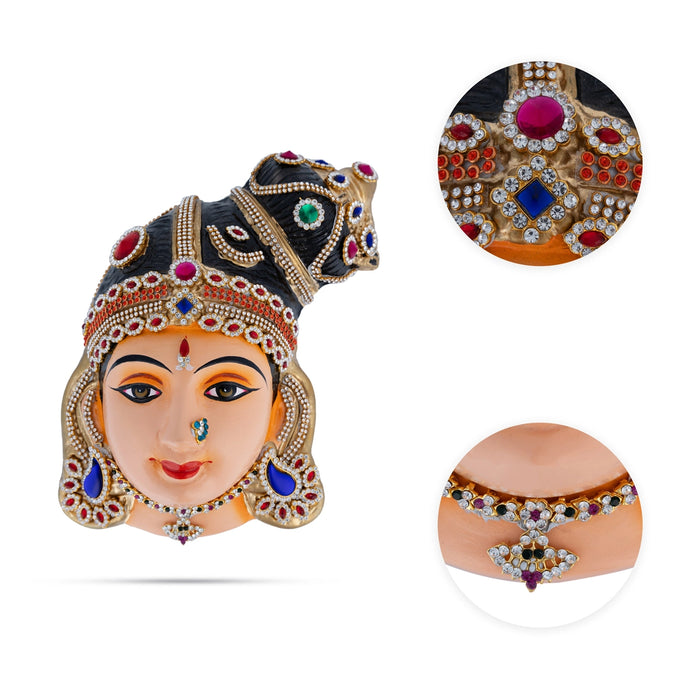 Stone Decorative Andal Face - 8 x 6 Inches | Paper Mache Devi Face/ Ammavari Face for Deity Decor - Head & Face Accessories