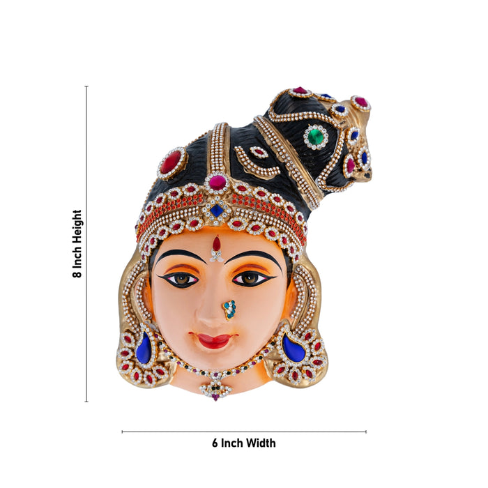 Stone Decorative Andal Face - 8 x 6 Inches | Paper Mache Devi Face/ Ammavari Face for Deity Decor - Head & Face Accessories