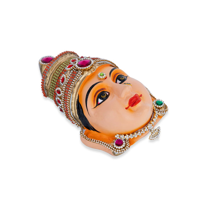 Stone Decorative Amman Face - 8.5 x 5 Inches | Paper Mache Devi Face/ Ammavari Face for Deity Decor - Head & Face Accessories