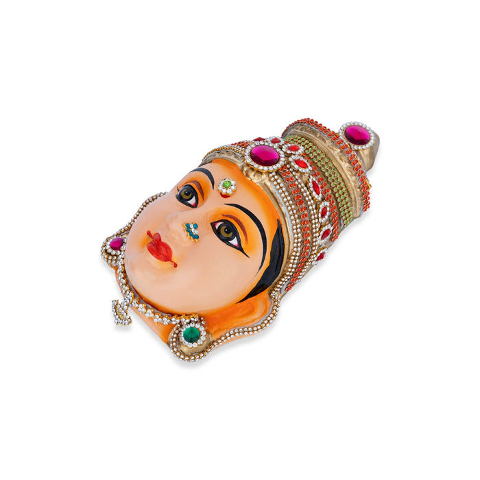 Stone Decorative Amman Face - 8.5 x 5 Inches | Paper Mache Devi Face/ Ammavari Face for Deity Decor - Head & Face Accessories
