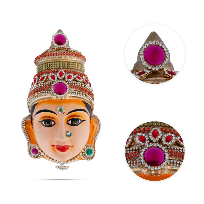 Stone Decorative Amman Face - 8.5 x 5 Inches | Paper Mache Devi Face/ Ammavari Face for Deity Decor - Head & Face Accessories
