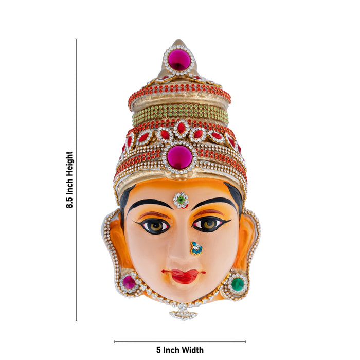 Stone Decorative Amman Face - 8.5 x 5 Inches | Paper Mache Devi Face/ Ammavari Face for Deity Decor - Head & Face Accessories