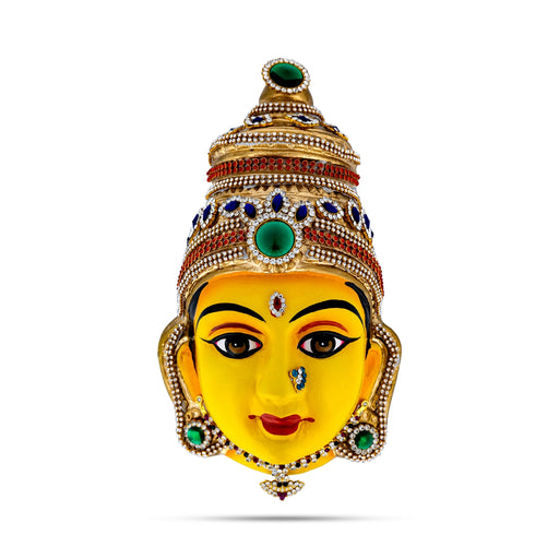 Stone Decorative Amman Face - 8.5 x 5 Inches | Paper Mache Devi Face/ Yellow Ammavari Face for Deity Decor - Head & Face Accessories
