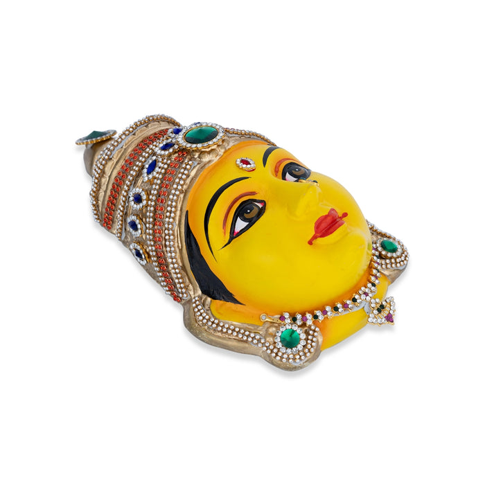 Stone Decorative Amman Face - 8.5 x 5 Inches | Paper Mache Devi Face/ Yellow Ammavari Face for Deity Decor - Head & Face Accessories