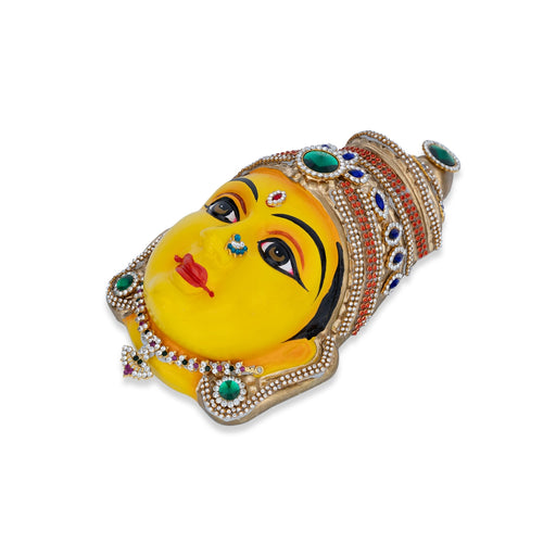 Stone Decorative Amman Face - 8.5 x 5 Inches | Paper Mache Devi Face/ Yellow Ammavari Face for Deity Decor - Head & Face Accessories