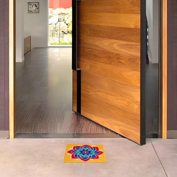 Kolam Sticker Pair - 10 x 10 Inches | 2 Pcs/ Colour Rangoli Sticker for Pooja Room Decor/ Assorted Design - Kolam & Rangoli