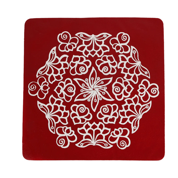 Maroon Kolam Sticker Set - 7 x 7 Inches | 4 Pcs/ Rangoli Sticker/ Muggu Sticker for Home Decor - Kolam & Rangoli