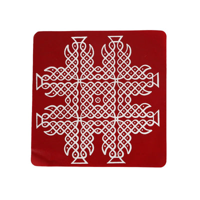 Maroon Kolam Sticker Set - 7 x 7 Inches | 4 Pcs/ Rangoli Sticker/ Muggu Sticker for Home Decor