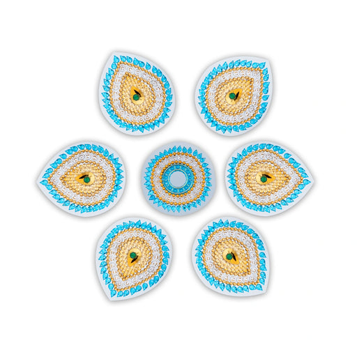 Acrylic Rangoli - 9 x 8 Inches | Peacock Design Kundan Rangoli/ Muggulu Rangoli for Home Decor - Kolam & Rangoli