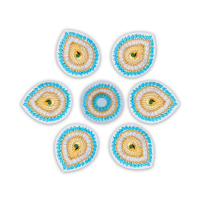 Acrylic Rangoli - 9 x 8 Inches | Peacock Design Kundan Rangoli/ Muggulu Rangoli for Home Decor - Kolam & Rangoli