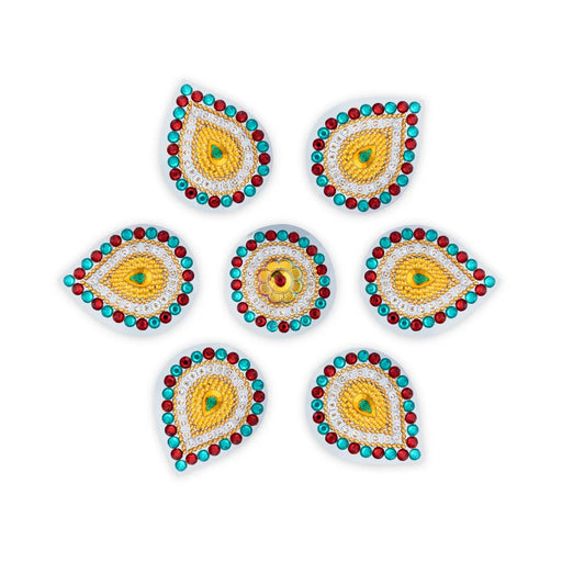 Acrylic Rangoli - 9 x 8 Inches | Peacock Design Kundan Rangoli/ Muggulu Rangoli for Home Decor - Kolam & Rangoli