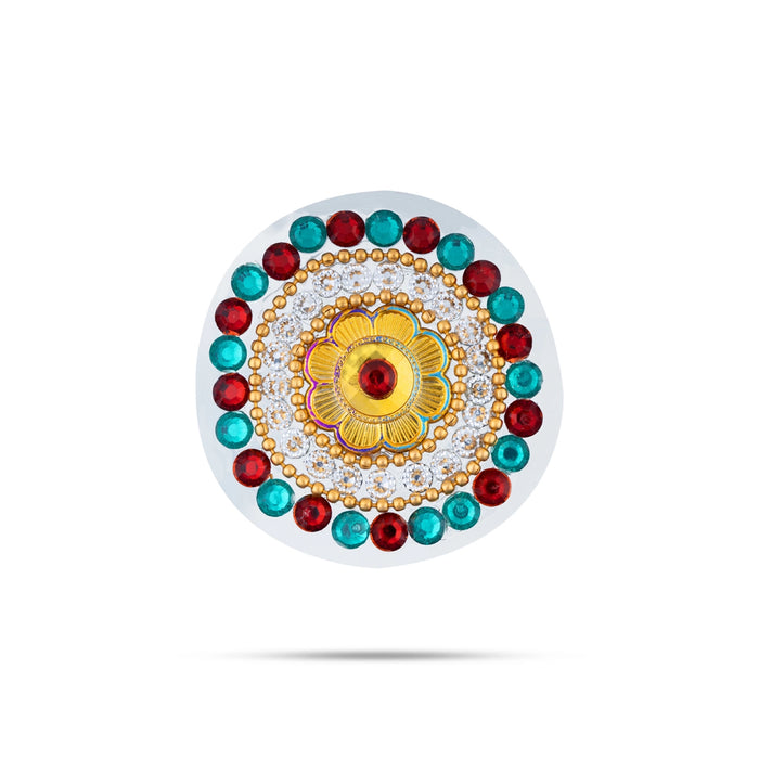 Acrylic Rangoli - 9 x 8 Inches | Peacock Design Kundan Rangoli/ Muggulu Rangoli for Home Decor - Kolam & Rangoli