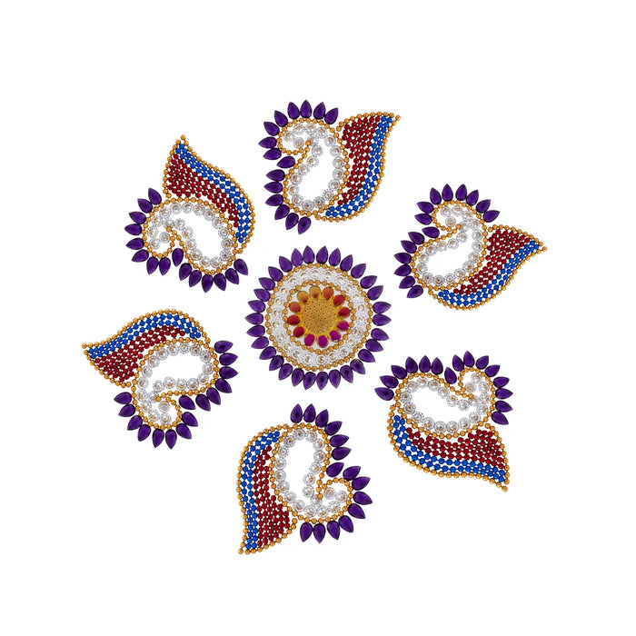 Acrylic Rangoli - 9 x 8 Inches | Peacock Design Kundan Rangoli/ Muggulu Rangoli for Home Decor