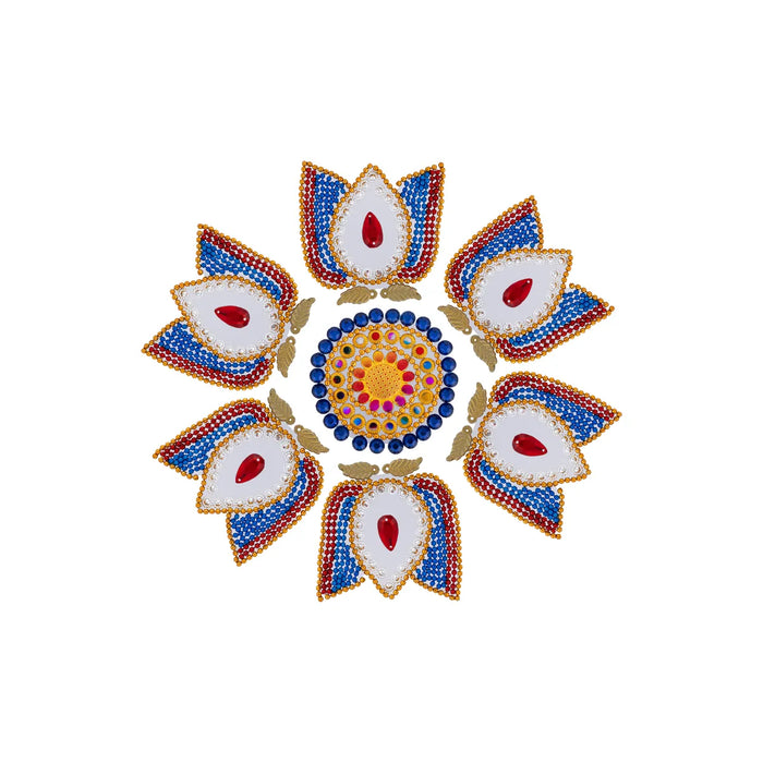 Acrylic Rangoli - 8 x 8 Inches | Lotus Design Kundan Rangoli/ Muggulu Rangoli for Home Decor - Kolam & Rangoli