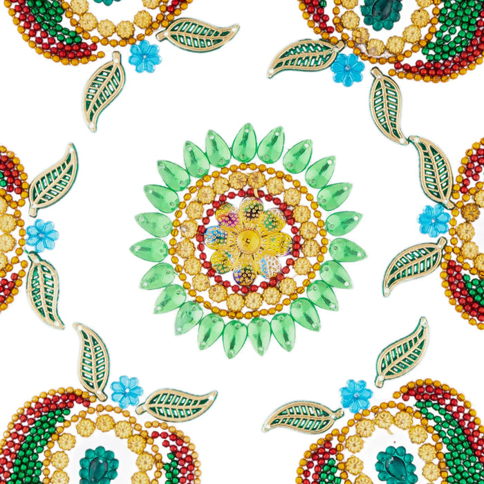 Acrylic Rangoli - 8 x 8 Inches | Lotus Design Kundan Rangoli/ Muggulu Rangoli for Home Decor - Kolam & Rangoli