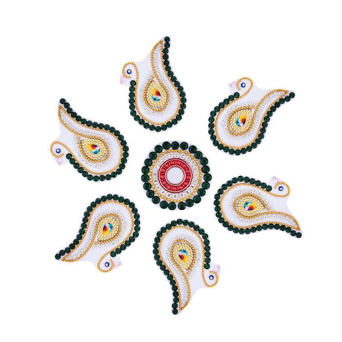 Acrylic Rangoli | Kundan Stone Rangoli Design/ Peacock Design Muggulu Rangoli for Home Decor - Kolam & Rangoli