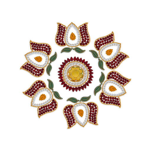 Acrylic Rangoli | Kundan Stone Rangoli Design/ Lotus Design Muggulu Rangoli for Home Decor - Kolam & Rangoli