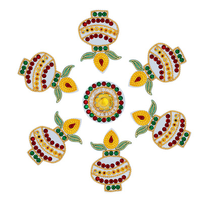 Acrylic Rangoli Design | Kalash Design Muggulu Rangoli Kolam/ Kundan Stone Kolam Design for Home Decor