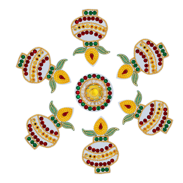 Acrylic Rangoli Design | Kalash Design Muggulu Rangoli Kolam/ Kundan Stone Kolam Design for Home Decor - Kolam & Rangoli