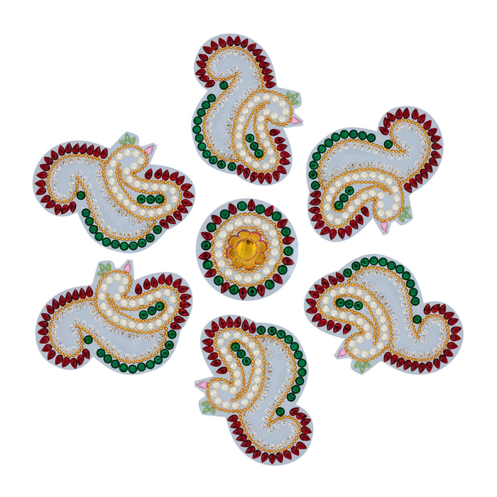 Acrylic Rangoli Design | Peacock Design Muggulu Rangoli Kolam/ Kundan Stone Kolam Design for Home Decor - Kolam & Rangoli