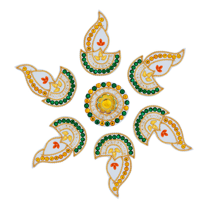 Acrylic Rangoli | Deep Design Kundan Stone Rangoli Design/ Muggulu Rangoli for Home Decor - Kolam & Rangoli