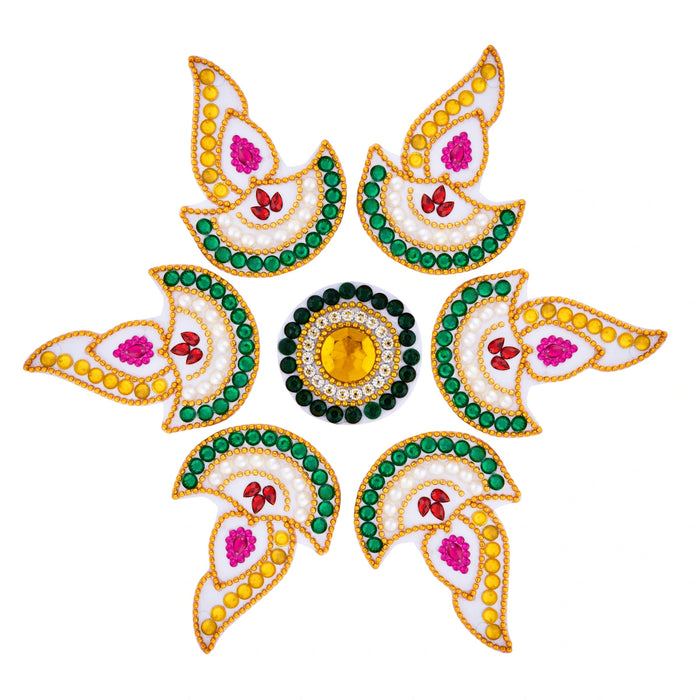 Acrylic Rangoli | Deep Design Kundan Stone Rangoli Design/ Muggulu Rangoli for Home Decor - Kolam & Rangoli