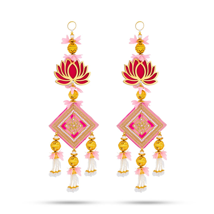 Lotus Design Wall Hanging Pair - 15 Inches | Moti Beads Design Wall Hanger/ Wall Decor For Living Room - Wall Hanging