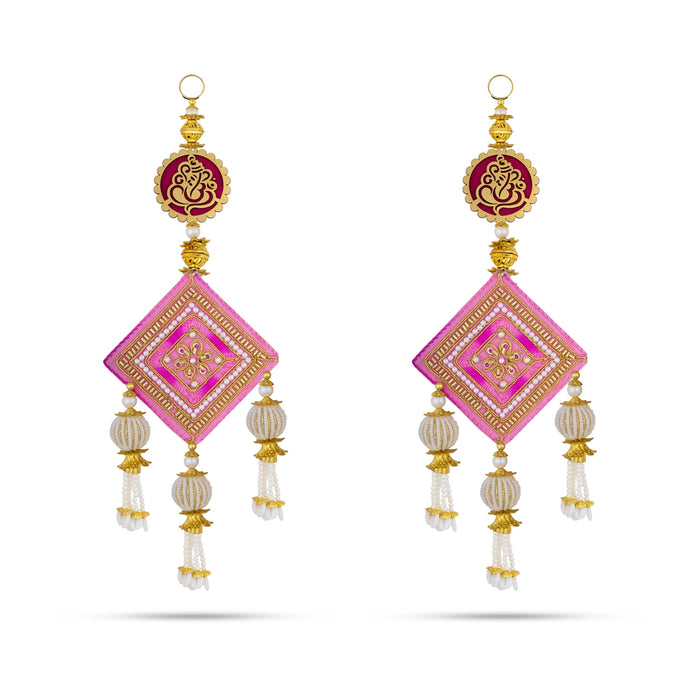 Ganesh Murti Design Wall Hanging Pair - 14 Inches | Moti Beads Design Wall Hanger/ Wall Decor For Living Room - Wall Hanging