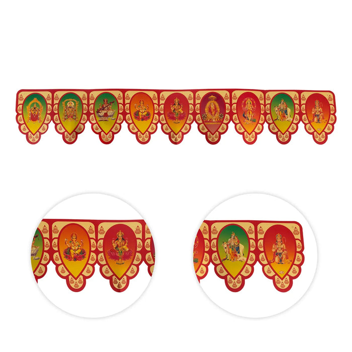 God Picture Toran - 32.5 Inches | Golden And Green Colour Thoran/ Bandanwar/ Door Hanging Toran for Home