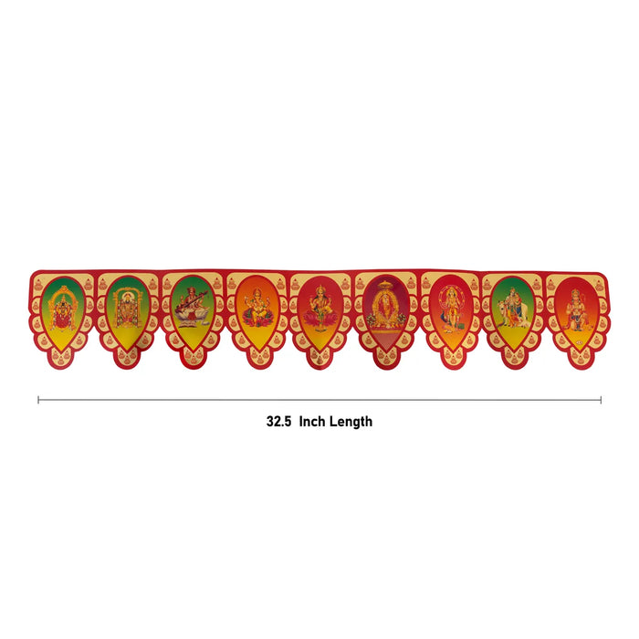 God Picture Toran - 32.5 Inches | Golden And Green Colour Thoran/ Bandanwar/ Door Hanging Toran for Home