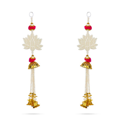 Lotus Design Wall Hanging Pair - 13 Inches | Moti Beads Design Wall Hanger/ Wall Decor For Living Room