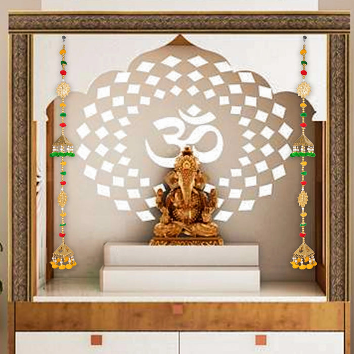 Side Toran Pair - 32 Inches | Gold Beads Bandanwar/ Fancy Thoran for Door Decor/ 165 Gms Approx - Toran