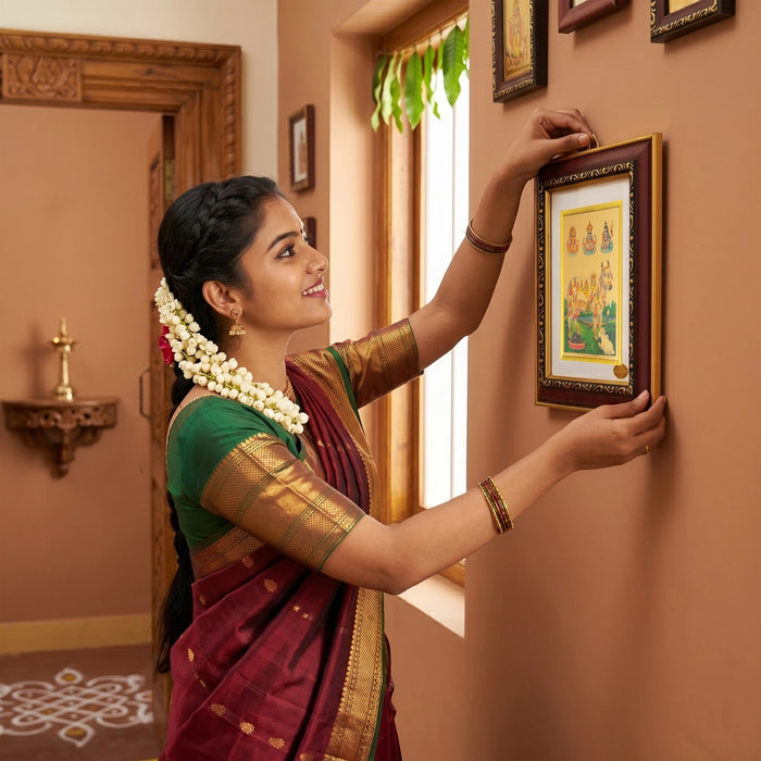 Kamadhenu Cow Photo Frame - 8 x 7 Inches | Divine Gomata Wall Frame for Home & Spiritual Space