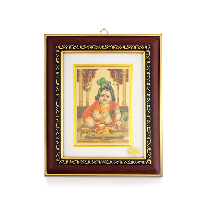 Baby Krishna Picture Frame - 8 x 7 Inches | Sacred Laddu Krishna Photo for Home & Office Decor