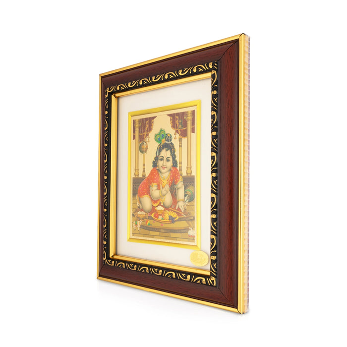 Baby Krishna Picture Frame - 8 x 7 Inches | Sacred Laddu Krishna Photo for Home & Office Decor
