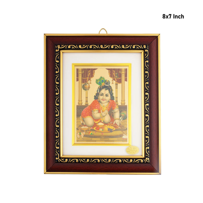 Baby Krishna Picture Frame - 8 x 7 Inches | Sacred Laddu Krishna Photo for Home & Office Decor