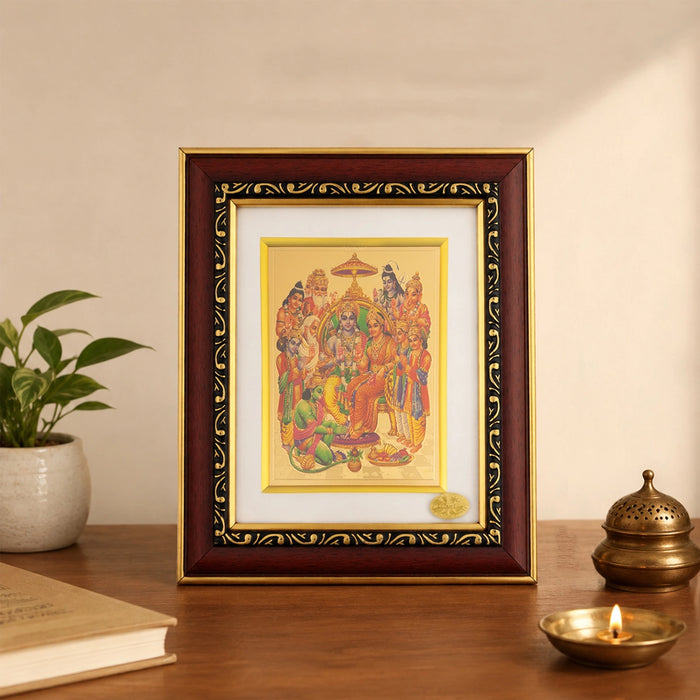 Rama Darbar Picture Frame - 8 x 7 Inches | Divine Ramar Pattabhishekam Wall Frame for Meditation Room