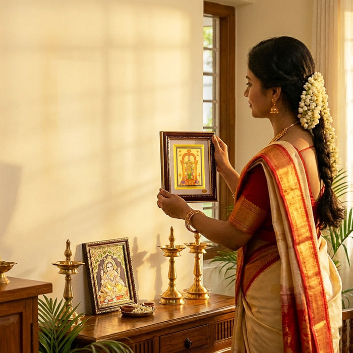 Goddess Meenakshi Amman Picture Frame - 7 x 6 Inches | Divine Madurai Meenakshi Standing Photo Frame for Living Room