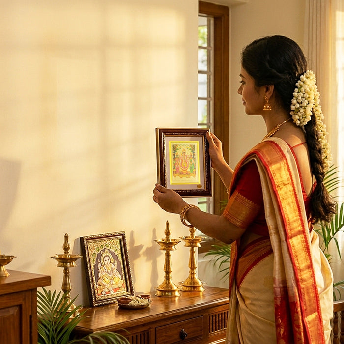 Subramanyar Valli Deivanai Wall Frame - 7 x 6 Inches | Lord Murugan Valli Deivanai Picture Frame for Pooja Space
