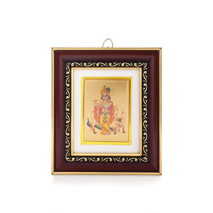 Krishnar with Cow Photo Frame - 7 x 6 Inches | Lord Krishna with Cow Wall Frame for Home & Pooja Room