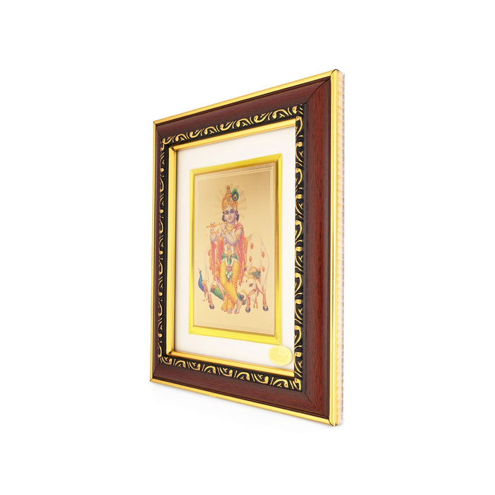 Krishnar with Cow Photo Frame - 7 x 6 Inches | Lord Krishna with Cow Wall Frame for Home & Pooja Room