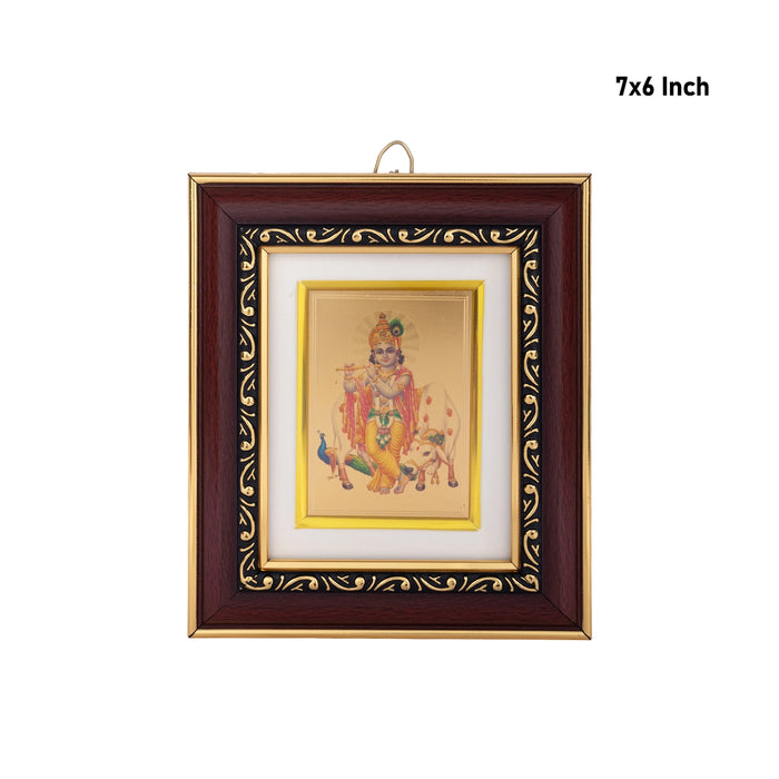 Krishnar with Cow Photo Frame - 7 x 6 Inches | Lord Krishna with Cow Wall Frame for Home & Pooja Room