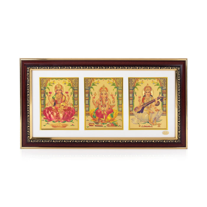 Lakshmi Ganesh Saraswati Photo Frame - 20 x 12 Inches | Synthetic Rosewood Frame/ Wall Frame for Pooja Space