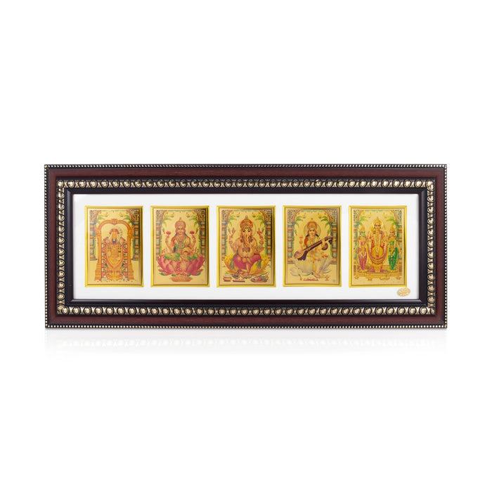5 God Photo Frame - 25 x 10.5 Inches | Perumal, Saraswati, Ganesha, Lakshmi & Murugan Wall Frame for Pooja Space