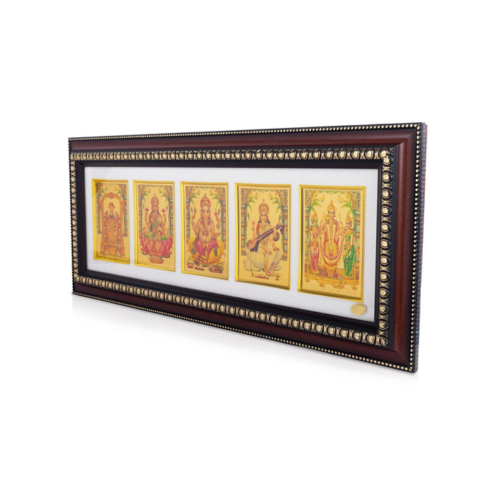 5 God Photo Frame - 25 x 10.5 Inches | Perumal, Saraswati, Ganesha, Lakshmi & Murugan Wall Frame for Pooja Space