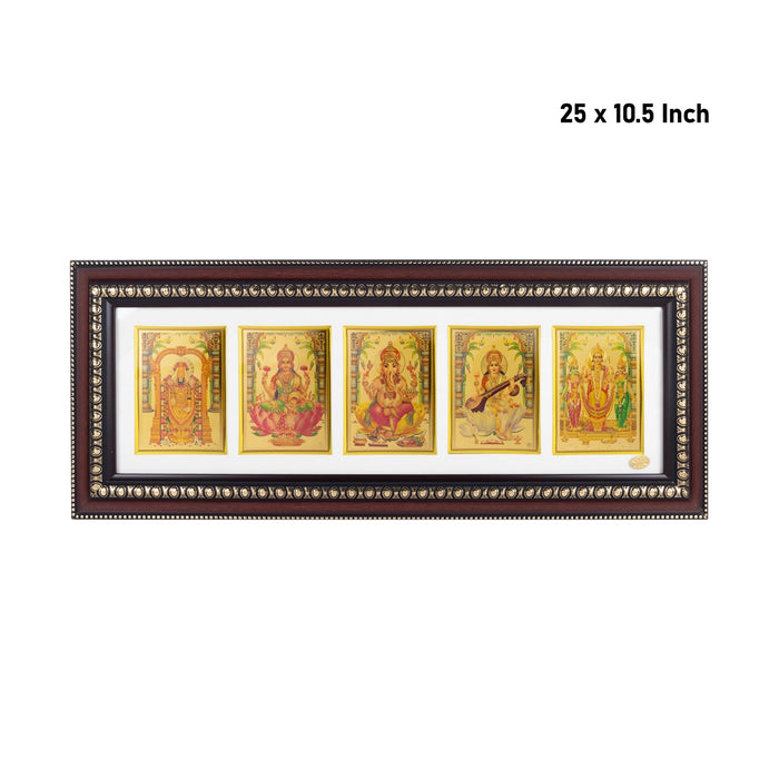 5 God Photo Frame - 25 x 10.5 Inches | Perumal, Saraswati, Ganesha, Lakshmi & Murugan Wall Frame for Pooja Space