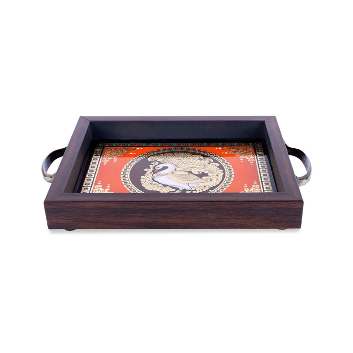 Tanjore Painting Tray - 7 x 11 Inches | Annam Design Serving Plate/ Wooden Tray For Home