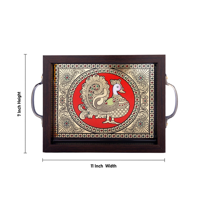 Tanjore Tray - 7 x 11 Inches | Annam Design Decorative Plate / Wooden Tray For Home Decor