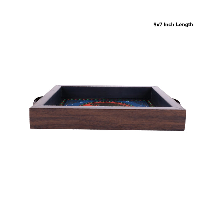 Tanjore Glass Painting Tray - 1.25 X 9 X 7 Inches | Thanjavur Decorative Plate/ Wooden Tray For Home Decor - Pooja Plate & Tray