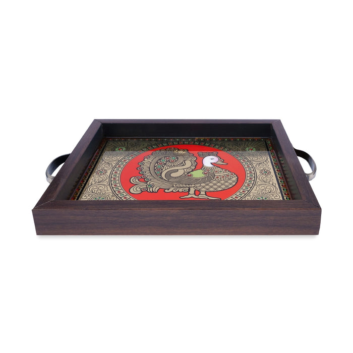 Tanjore Painting Wooden Tray - 9 x 11 Inches | Annam Design Plate / Decorative Serving Tray For Home